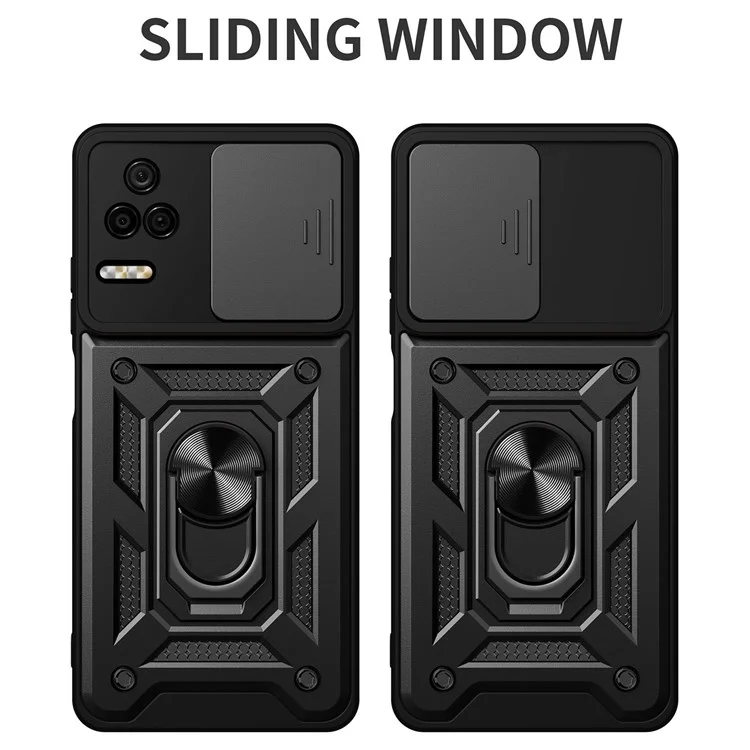 For Xiaomi Poco F4 5G / Redmi K40S 5G Kickstand PC + TPU Hybrid Cover Slide Camera Protection Phone Case - Black-Cellmalls