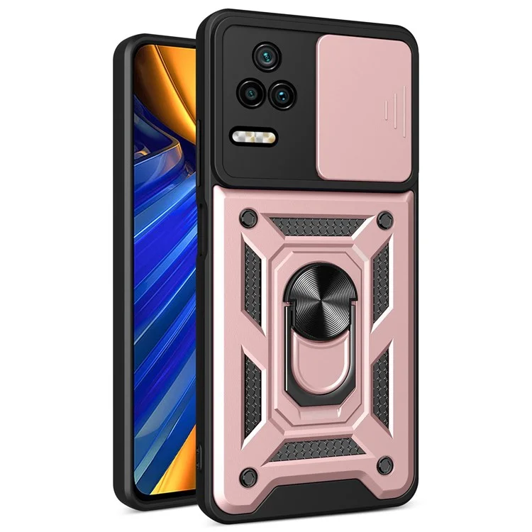 For Xiaomi Poco F4 5G / Redmi K40S 5G Kickstand PC + TPU Hybrid Cover Slide Camera Protection Phone Case - Black-Cellmalls