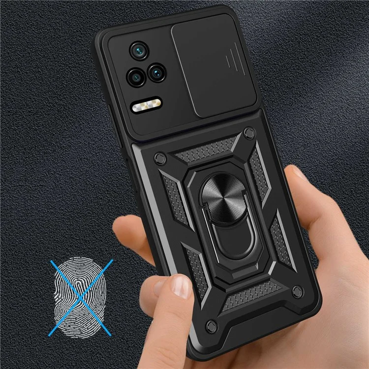 For Xiaomi Poco F4 5G / Redmi K40S 5G Kickstand PC + TPU Hybrid Cover Slide Camera Protection Phone Case - Black-Cellmalls