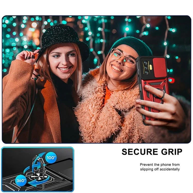 For Xiaomi Poco F4 GT/Redmi K50 Gaming PC + TPU Hybrid Case Slide Camera Protection Ring Kickstand Phone Cover - Black-Cellmalls