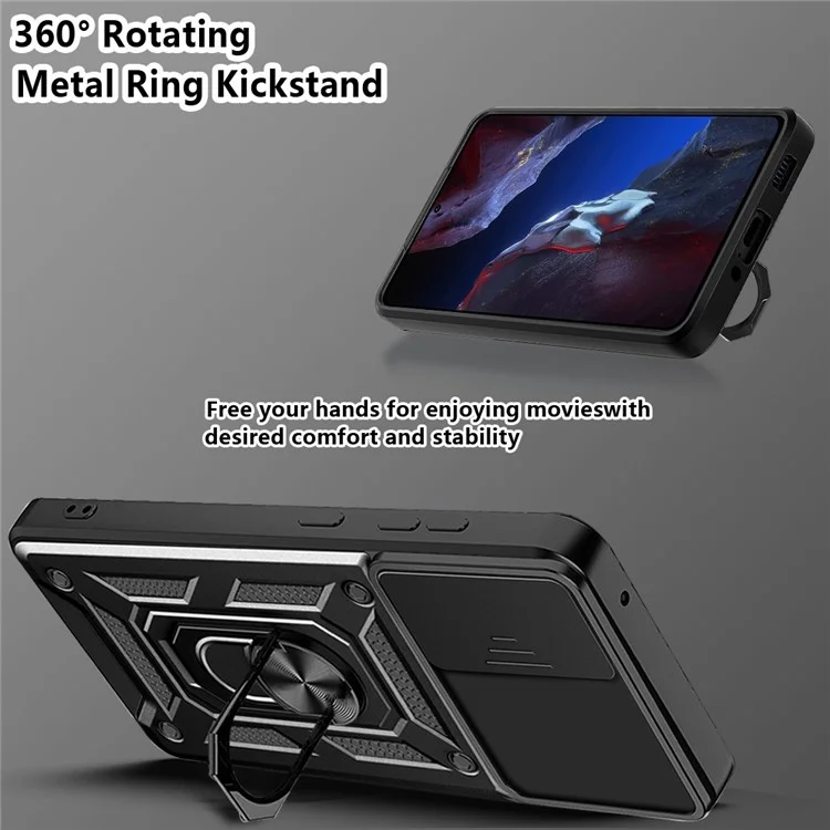 Phone Case for Xiaomi Poco F5 Pro 5G / Redmi K60 5G / K60 Pro 5G Camera Lens Slide Design PC+TPU Kickstand Cover - Black-Cellmalls