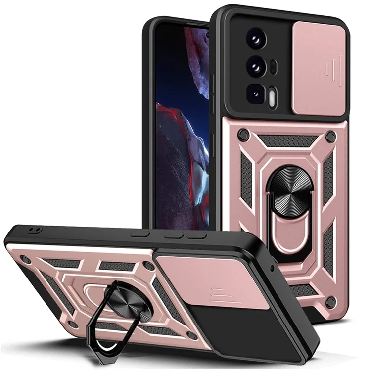 Phone Case for Xiaomi Poco F5 Pro 5G / Redmi K60 5G / K60 Pro 5G Camera Lens Slide Design PC+TPU Kickstand Cover - Black-Cellmalls