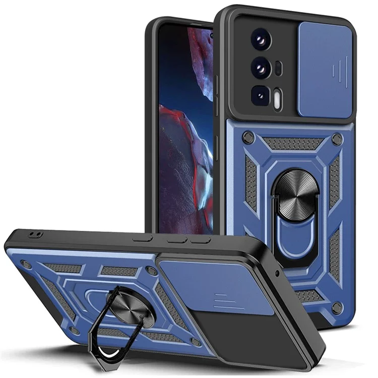 Phone Case for Xiaomi Poco F5 Pro 5G / Redmi K60 5G / K60 Pro 5G Camera Lens Slide Design PC+TPU Kickstand Cover - Black-Cellmalls