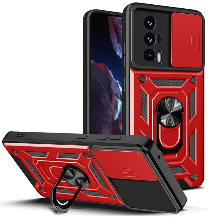 Phone Case for Xiaomi Poco F5 Pro 5G / Redmi K60 5G / K60 Pro 5G Camera Lens Slide Design PC+TPU Kickstand Cover - Black-Cellmalls