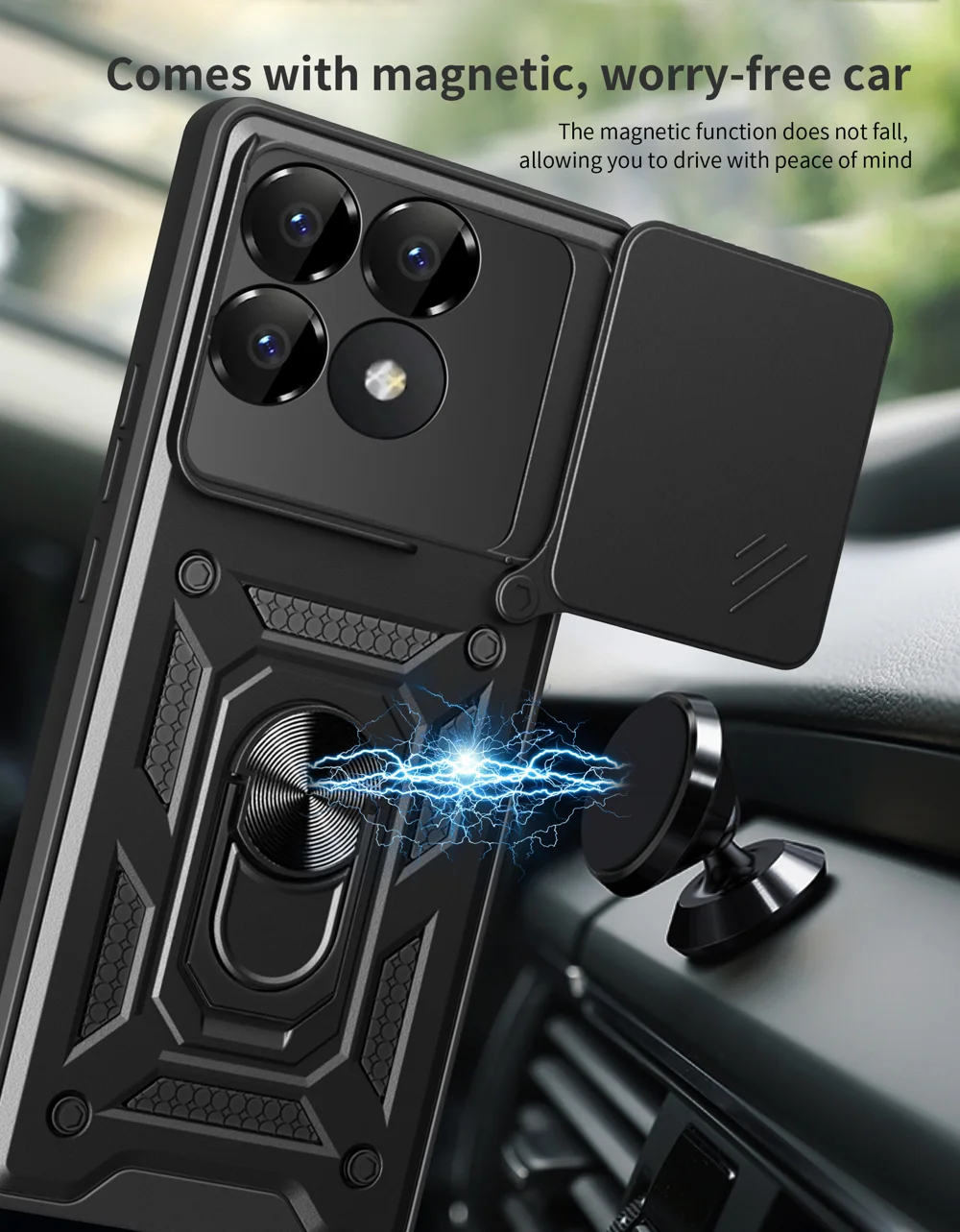 For Xiaomi Poco F6 Pro 5G / Redmi K70 5G / K70 Pro 5G Case PC+TPU Kickstand Phone Shell with Slide Camera Lid - Black-Cellmalls