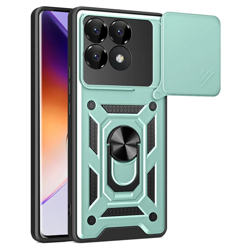 For Xiaomi Poco F6 Pro 5G / Redmi K70 5G / K70 Pro 5G Case PC+TPU Kickstand Phone Shell with Slide Camera Lid - Black-Cellmalls