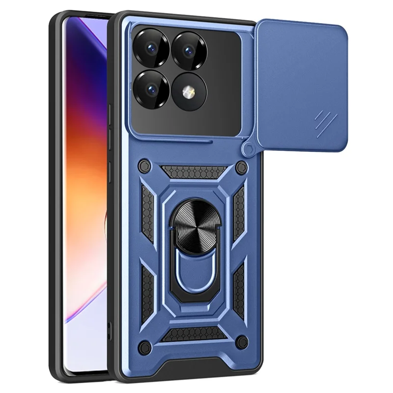 For Xiaomi Poco F6 Pro 5G / Redmi K70 5G / K70 Pro 5G Case PC+TPU Kickstand Phone Shell with Slide Camera Lid - Black-Cellmalls