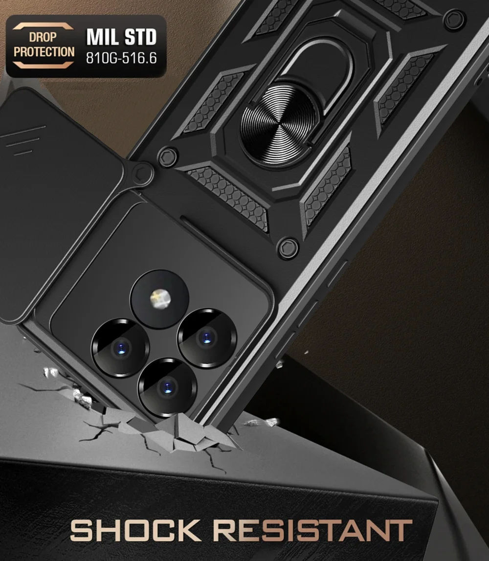 For Xiaomi Poco F6 Pro 5G / Redmi K70 5G / K70 Pro 5G Case PC+TPU Kickstand Phone Shell with Slide Camera Lid - Black-Cellmalls