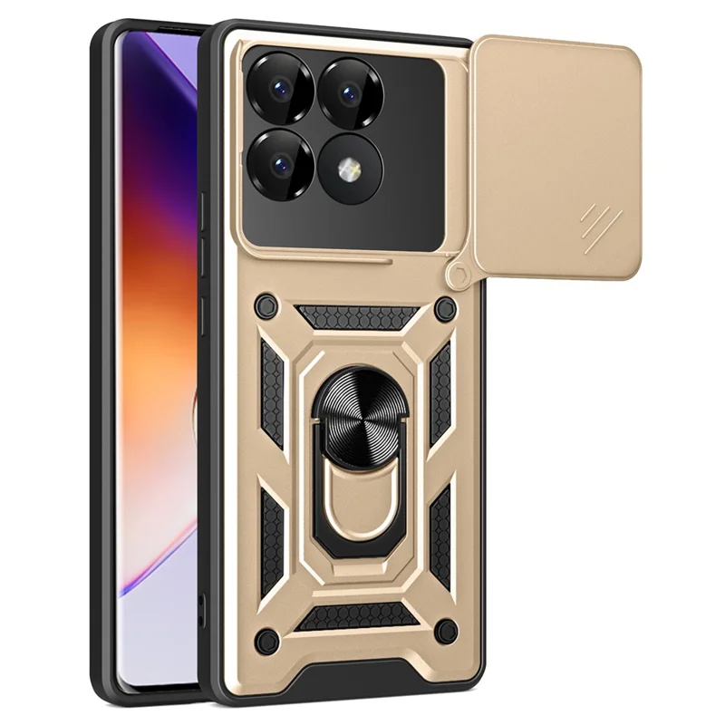 For Xiaomi Poco F6 Pro 5G / Redmi K70 5G / K70 Pro 5G Case PC+TPU Kickstand Phone Shell with Slide Camera Lid - Black-Cellmalls