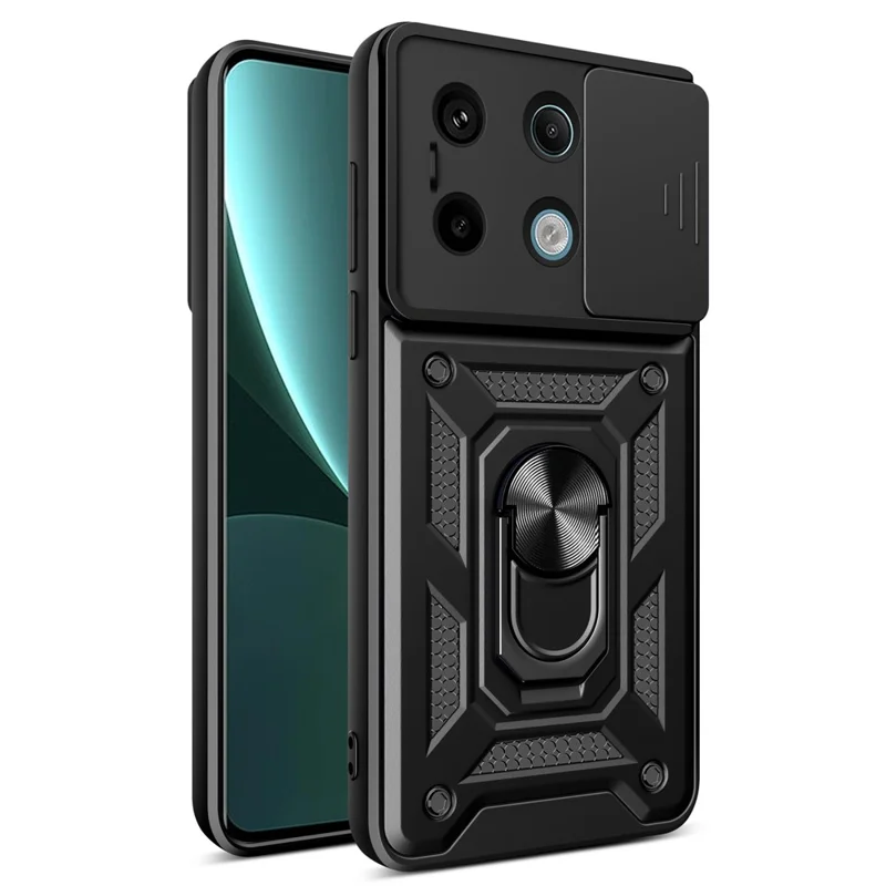 For Xiaomi Redmi Note 13 Pro 5G / Poco X6 5G Case Kickstand Slide Lens Window Phone Cover - Black-Cellmalls