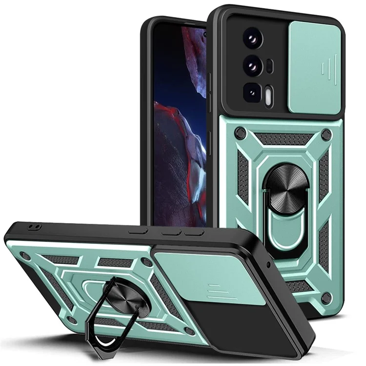 Phone Case for Xiaomi Poco F5 Pro 5G / Redmi K60 5G / K60 Pro 5G Camera Lens Slide Design PC+TPU Kickstand Cover - Black-Cellmalls
