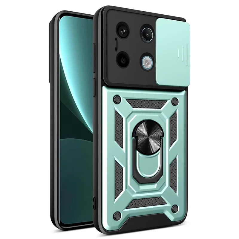 For Xiaomi Redmi Note 13 Pro 5G / Poco X6 5G Case Kickstand Slide Lens Window Phone Cover - Black-Cellmalls