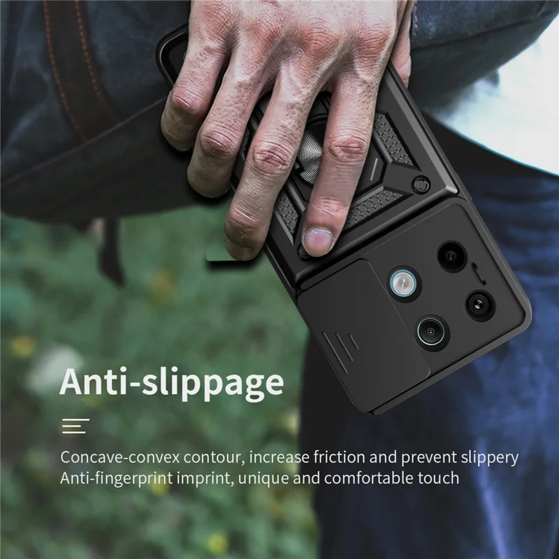 For Xiaomi Redmi Note 13 Pro 5G / Poco X6 5G Case Kickstand Slide Lens Window Phone Cover - Black-Cellmalls