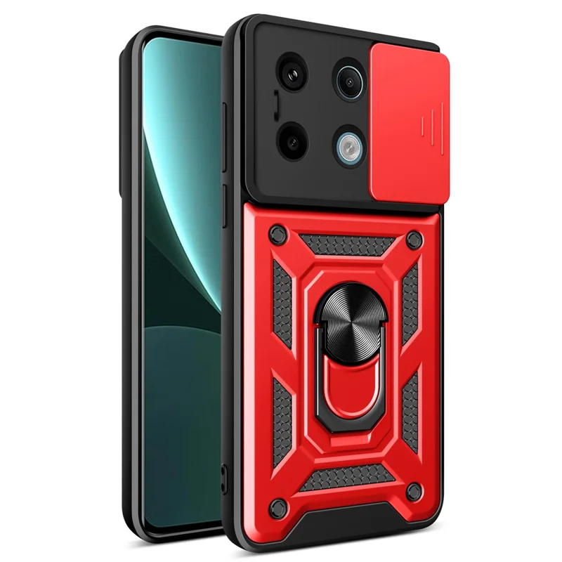 For Xiaomi Redmi Note 13 Pro 5G / Poco X6 5G Case Kickstand Slide Lens Window Phone Cover - Black-Cellmalls
