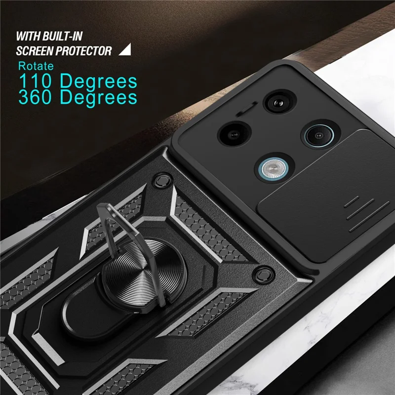 For Xiaomi Redmi Note 13 Pro 5G / Poco X6 5G Case Kickstand Slide Lens Window Phone Cover - Black-Cellmalls