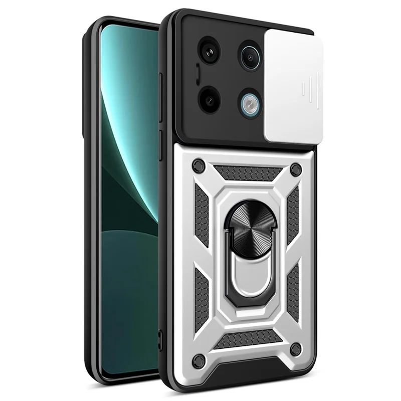 For Xiaomi Redmi Note 13 Pro 5G / Poco X6 5G Case Kickstand Slide Lens Window Phone Cover - Black-Cellmalls