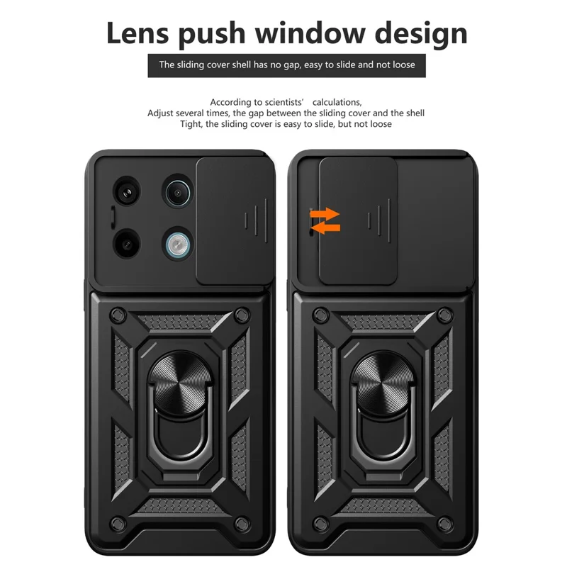 For Xiaomi Redmi Note 13 Pro 5G / Poco X6 5G Case Kickstand Slide Lens Window Phone Cover - Black-Cellmalls