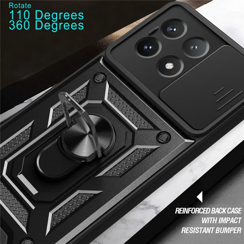 For Xiaomi Poco X6 Pro 5G / Redmi K70E 5G Case PC+TPU Anti-drop Phone Cover with Slide Lens Window - Black-Cellmalls