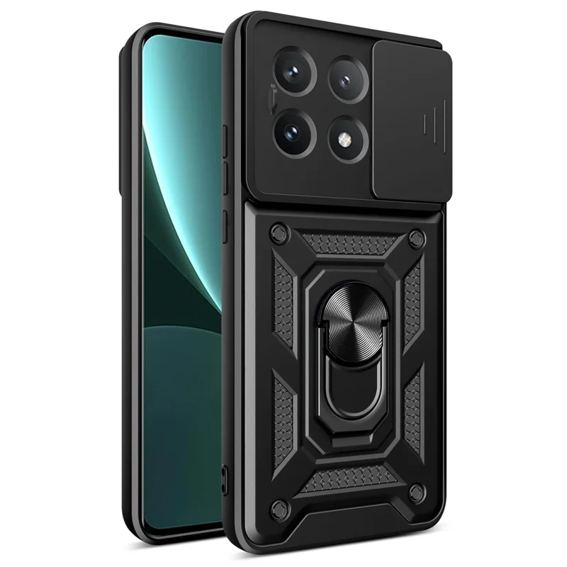 For Xiaomi Poco X6 Pro 5G / Redmi K70E 5G Case PC+TPU Anti-drop Phone Cover with Slide Lens Window - Black-Cellmalls