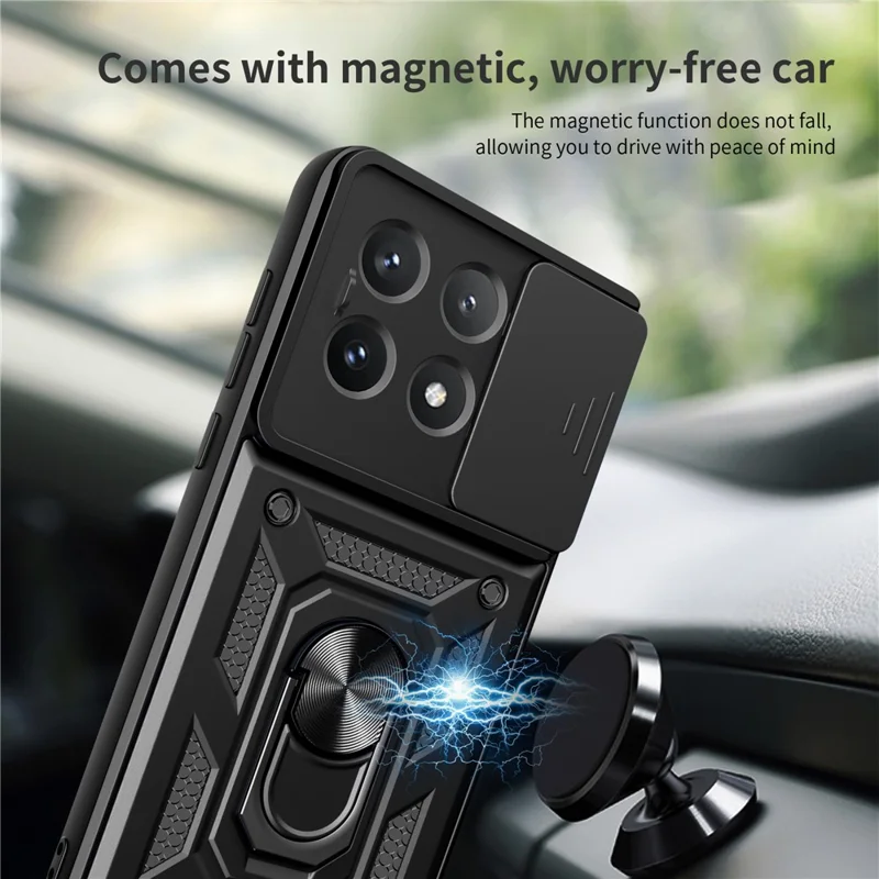 For Xiaomi Poco X6 Pro 5G / Redmi K70E 5G Case PC+TPU Anti-drop Phone Cover with Slide Lens Window - Black-Cellmalls