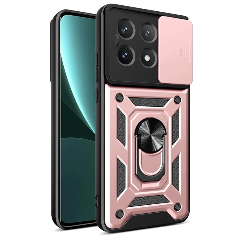 For Xiaomi Poco X6 Pro 5G / Redmi K70E 5G Case PC+TPU Anti-drop Phone Cover with Slide Lens Window - Black-Cellmalls