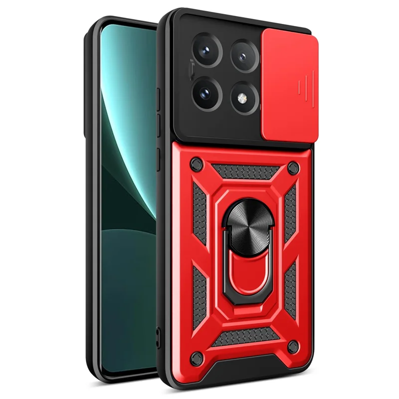 For Xiaomi Poco X6 Pro 5G / Redmi K70E 5G Case PC+TPU Anti-drop Phone Cover with Slide Lens Window - Black-Cellmalls