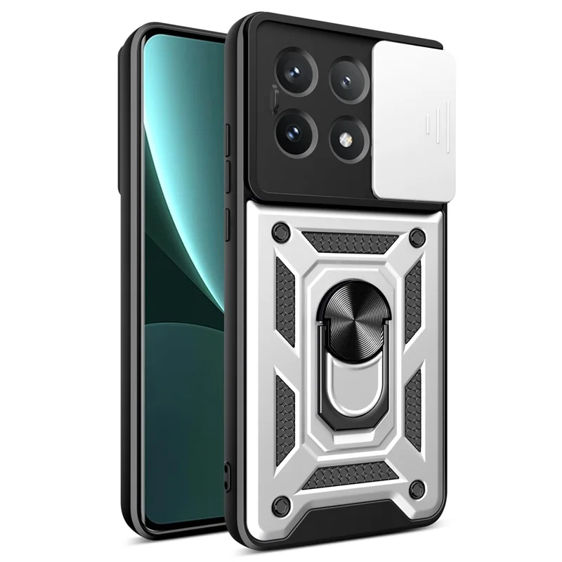 For Xiaomi Poco X6 Pro 5G / Redmi K70E 5G Case PC+TPU Anti-drop Phone Cover with Slide Lens Window - Black-Cellmalls