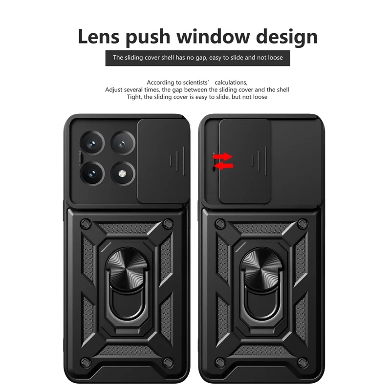 For Xiaomi Poco X6 Pro 5G / Redmi K70E 5G Case PC+TPU Anti-drop Phone Cover with Slide Lens Window - Black-Cellmalls