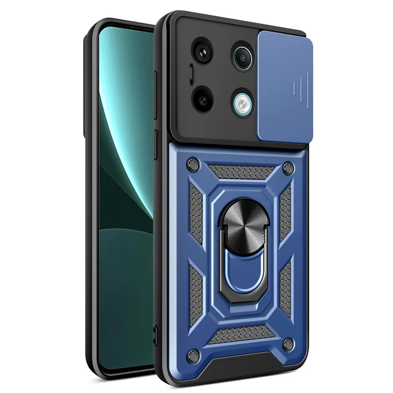 For Xiaomi Redmi Note 13 Pro 5G / Poco X6 5G Case Kickstand Slide Lens Window Phone Cover - Black-Cellmalls