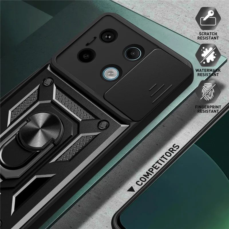 For Xiaomi Redmi Note 13 Pro 5G / Poco X6 5G Case Kickstand Slide Lens Window Phone Cover - Black-Cellmalls