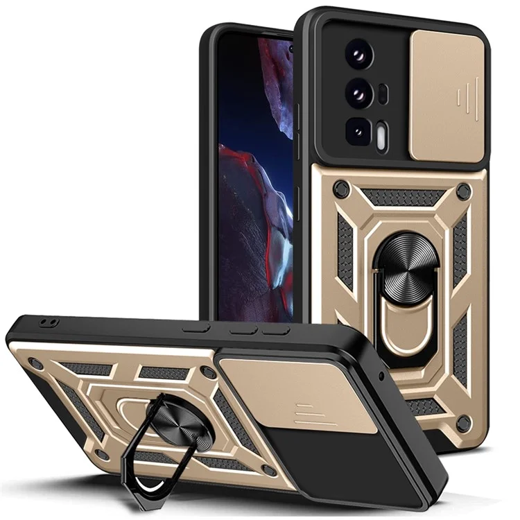 Phone Case for Xiaomi Poco F5 Pro 5G / Redmi K60 5G / K60 Pro 5G Camera Lens Slide Design PC+TPU Kickstand Cover - Black-Cellmalls