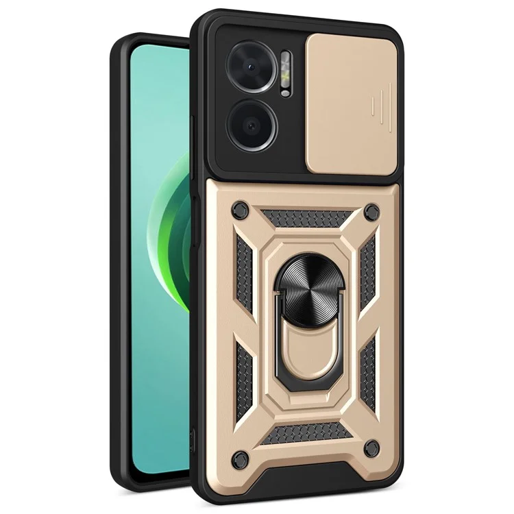 Bump Proof Phone Case for Xiaomi Redmi Note 11E 5G / Redmi 10 5G / 10 Prime+ 5G, PC + TPU Protective Back Cover with Slide Camera Protector and Ring Kickstand - Black-Cellmalls