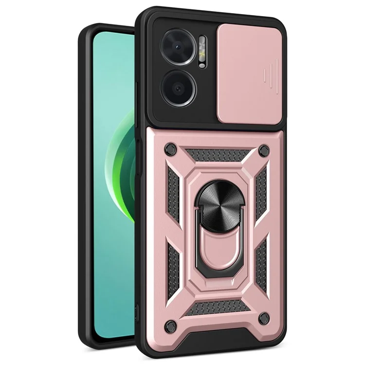 Bump Proof Phone Case for Xiaomi Redmi Note 11E 5G / Redmi 10 5G / 10 Prime+ 5G, PC + TPU Protective Back Cover with Slide Camera Protector and Ring Kickstand - Black-Cellmalls