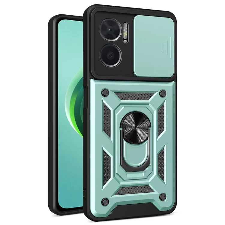 Bump Proof Phone Case for Xiaomi Redmi Note 11E 5G / Redmi 10 5G / 10 Prime+ 5G, PC + TPU Protective Back Cover with Slide Camera Protector and Ring Kickstand - Black-Cellmalls