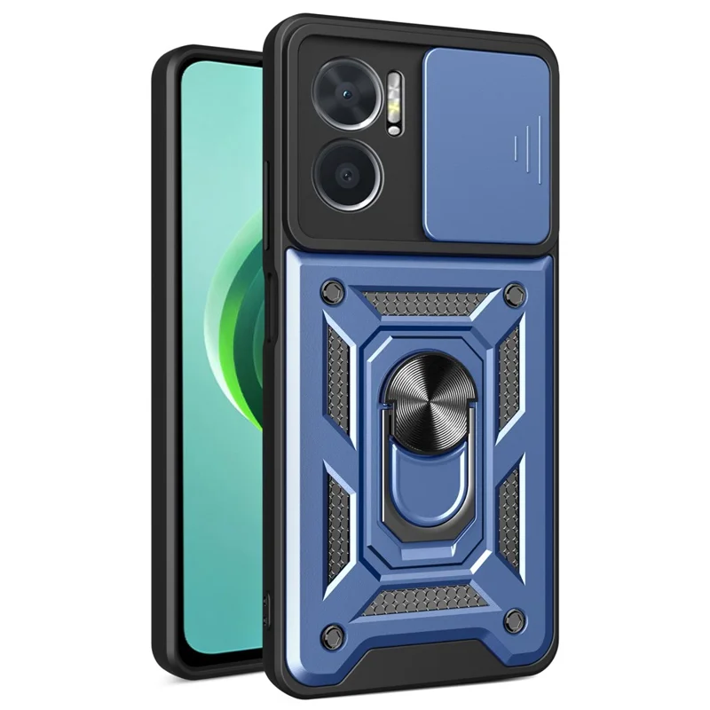 Bump Proof Phone Case for Xiaomi Redmi Note 11E 5G / Redmi 10 5G / 10 Prime+ 5G, PC + TPU Protective Back Cover with Slide Camera Protector and Ring Kickstand - Black-Cellmalls