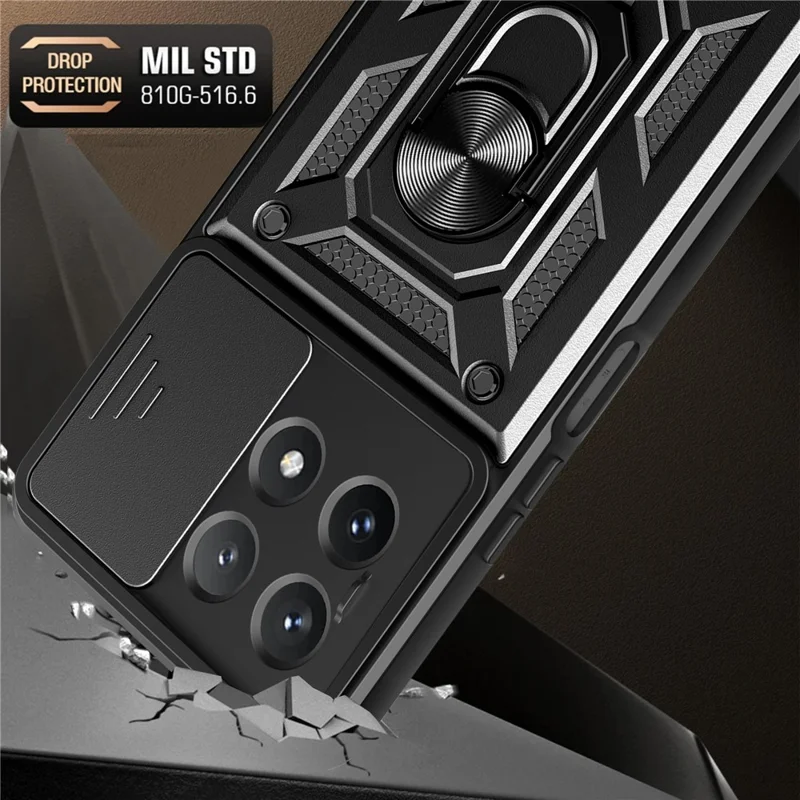 For Xiaomi Poco X6 Pro 5G / Redmi K70E 5G Case PC+TPU Anti-drop Phone Cover with Slide Lens Window - Black-Cellmalls