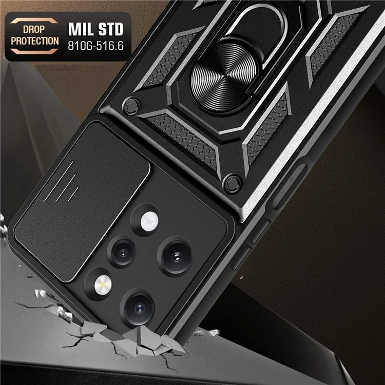 For Xiaomi Redmi 12 4G Rear Lens Protection Anti-drop Phone Case PC+TPU Cover with Kickstand - Black-Cellmalls