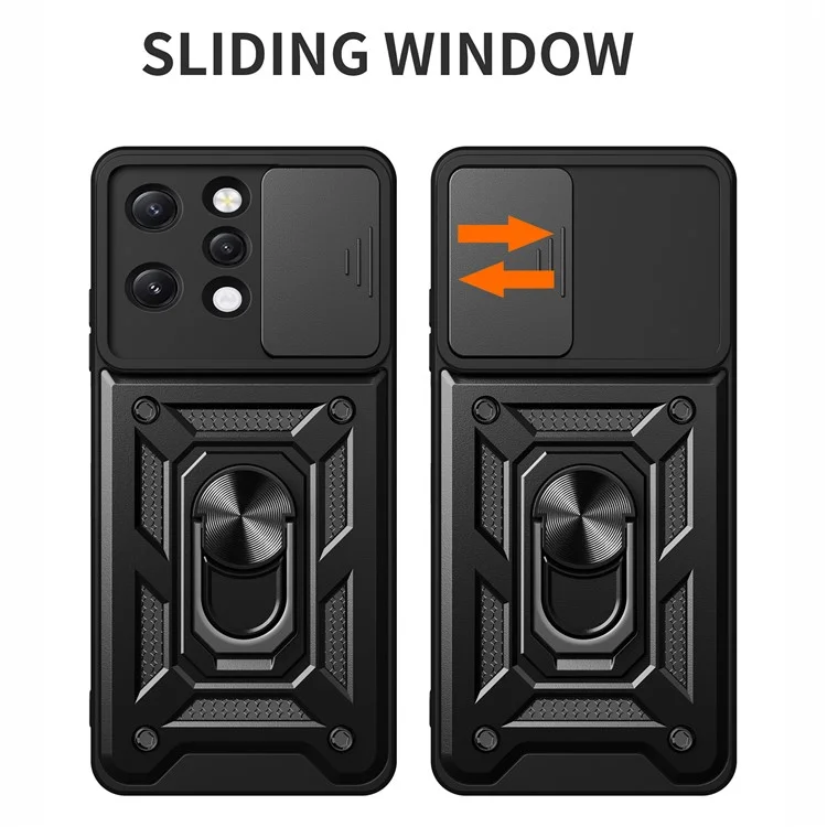 For Xiaomi Redmi 12 4G Rear Lens Protection Anti-drop Phone Case PC+TPU Cover with Kickstand - Black-Cellmalls