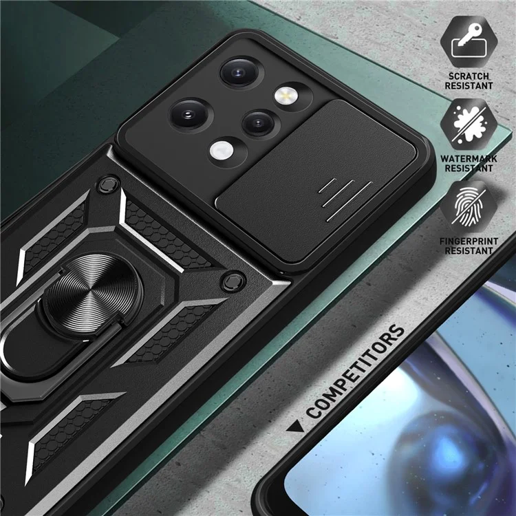 For Xiaomi Redmi 12 4G Rear Lens Protection Anti-drop Phone Case PC+TPU Cover with Kickstand - Black-Cellmalls