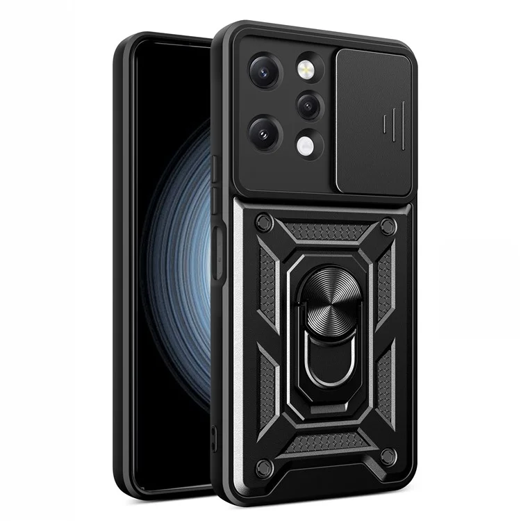 For Xiaomi Redmi 12 4G Rear Lens Protection Anti-drop Phone Case PC+TPU Cover with Kickstand - Black-Cellmalls