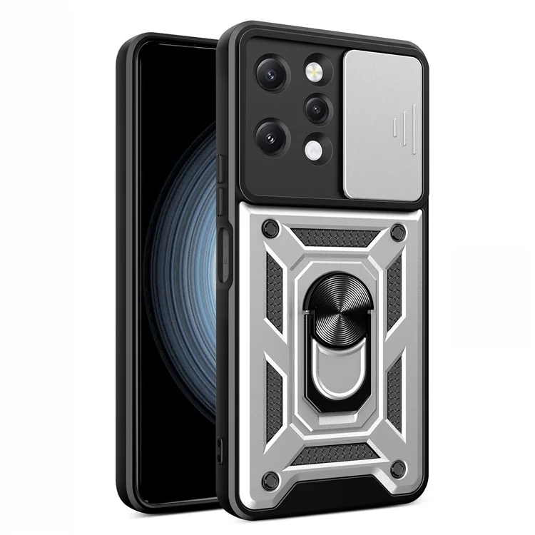 For Xiaomi Redmi 12 4G Rear Lens Protection Anti-drop Phone Case PC+TPU Cover with Kickstand - Black-Cellmalls