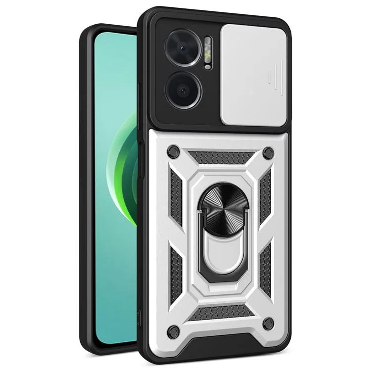 Bump Proof Phone Case for Xiaomi Redmi Note 11E 5G / Redmi 10 5G / 10 Prime+ 5G, PC + TPU Protective Back Cover with Slide Camera Protector and Ring Kickstand - Black-Cellmalls