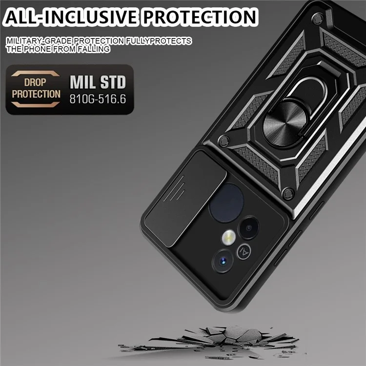 For Xiaomi Redmi 12C 4G Kickstand Phone Case PC+TPU Cover with Slide Camera Lid - Black-Cellmalls