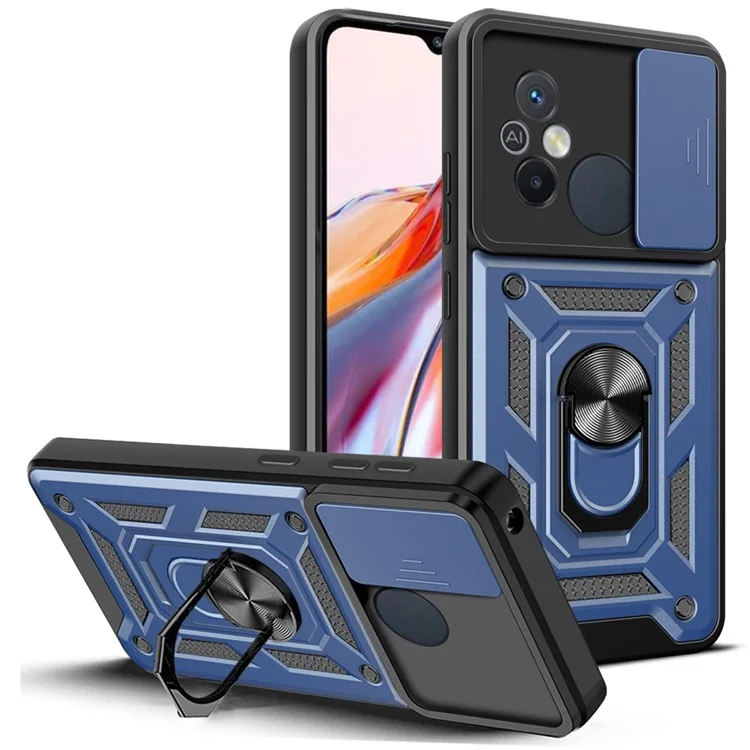 For Xiaomi Redmi 12C 4G Kickstand Phone Case PC+TPU Cover with Slide Camera Lid - Black-Cellmalls