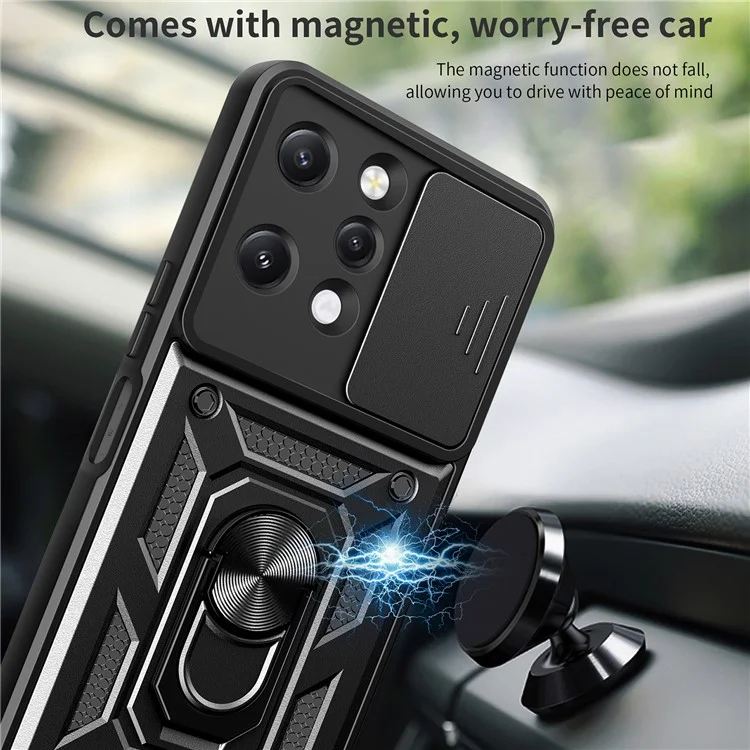 For Xiaomi Redmi 12 4G Rear Lens Protection Anti-drop Phone Case PC+TPU Cover with Kickstand - Black-Cellmalls