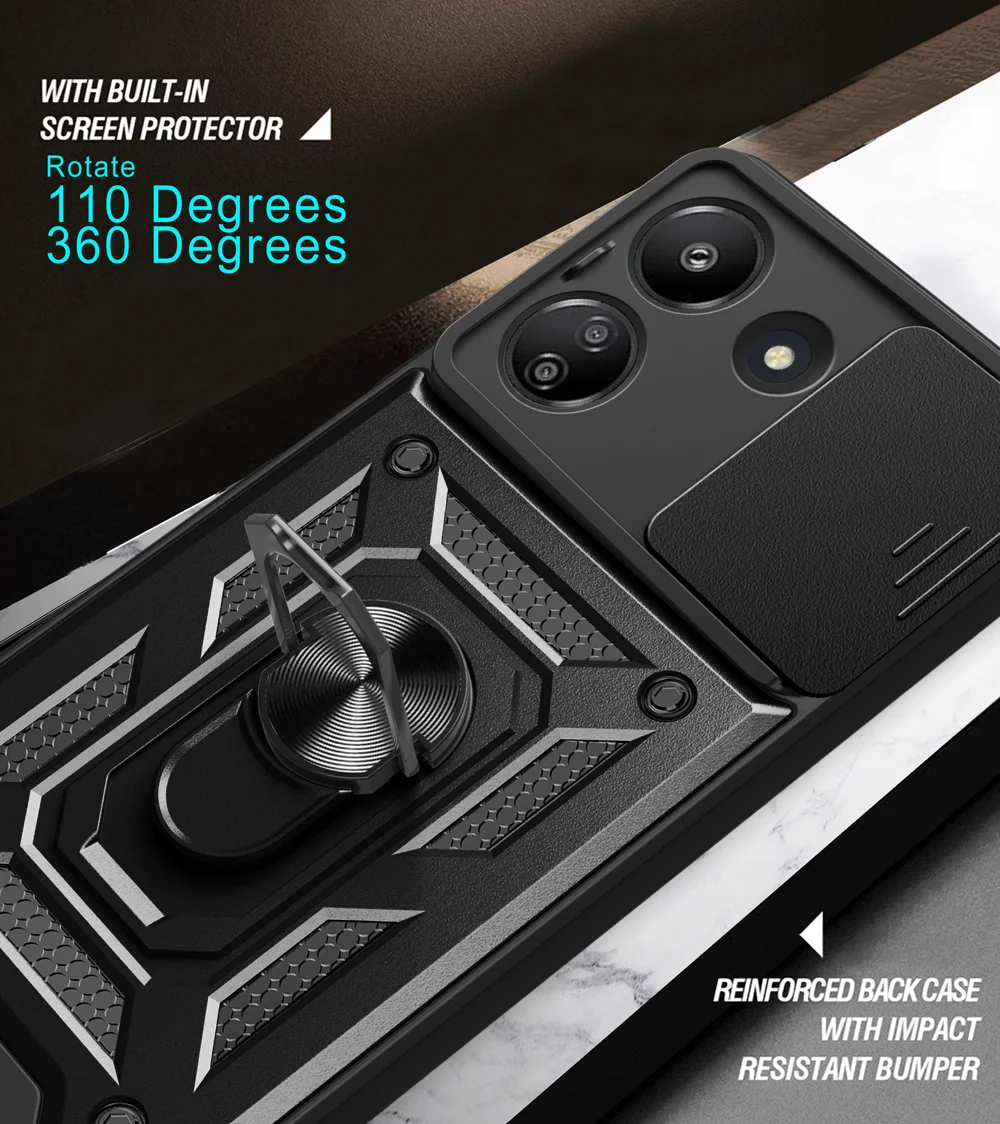 For Xiaomi Redmi 13C 4G / Poco C65 4G Case Anti-scratch TPU+PC Kickstand Phone Cover - Silver-Cellmalls