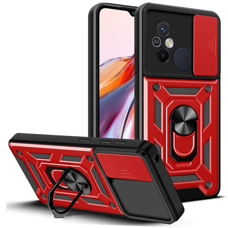 For Xiaomi Redmi 12C 4G Kickstand Phone Case PC+TPU Cover with Slide Camera Lid - Black-Cellmalls