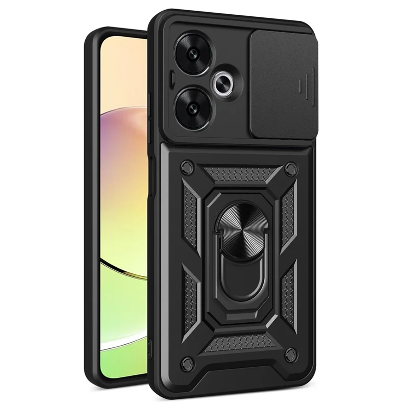 For Xiaomi Redmi 13C 5G / 13R 5G / Poco M6 5G Case with Slide Camera Cover Kickstand PC+TPU Phone Back Shell - Black-Cellmalls