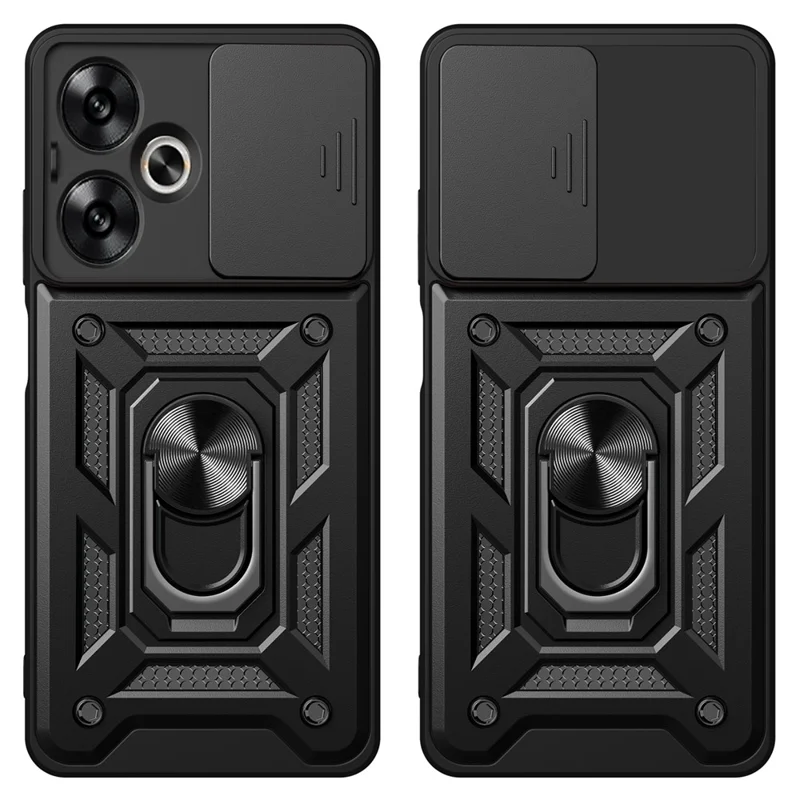 For Xiaomi Redmi 13C 5G / 13R 5G / Poco M6 5G Case with Slide Camera Cover Kickstand PC+TPU Phone Back Shell - Black-Cellmalls