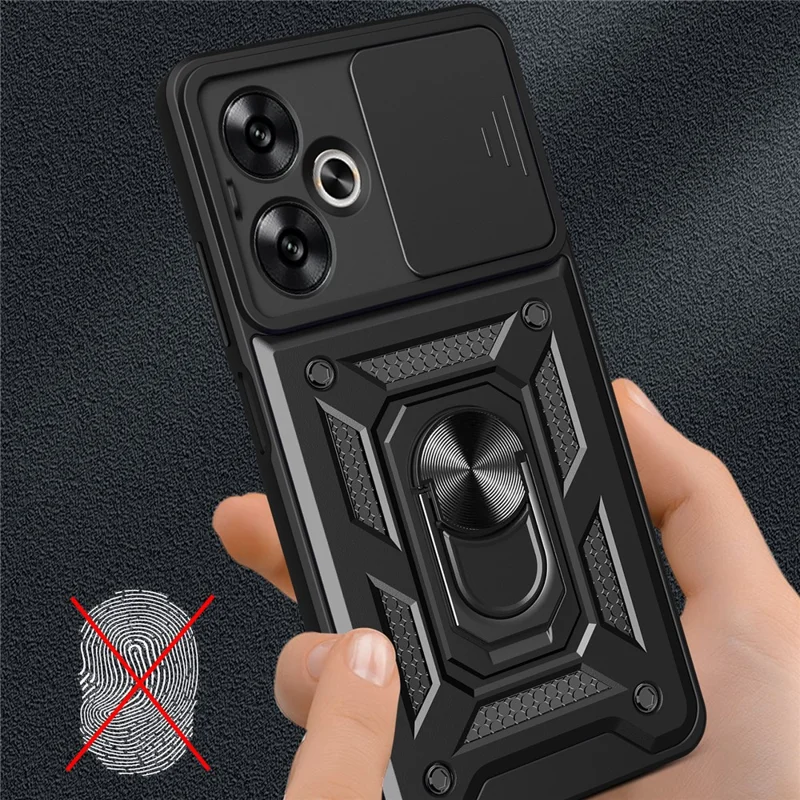 For Xiaomi Redmi 13C 5G / 13R 5G / Poco M6 5G Case with Slide Camera Cover Kickstand PC+TPU Phone Back Shell - Black-Cellmalls